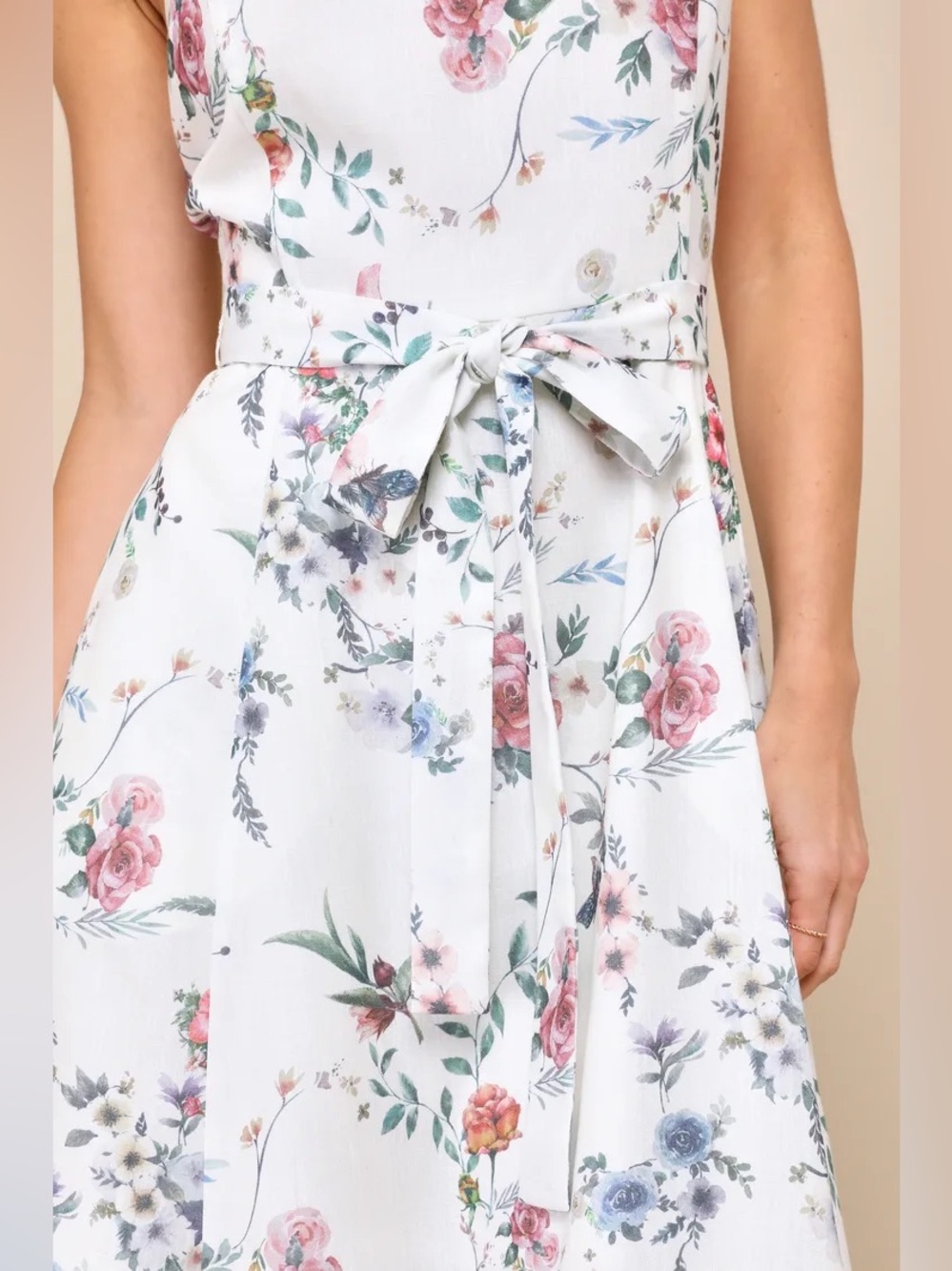 New Lulus Sunny Posture Ivory Floral Sleeveless Midi Dress Size Medium - Picture 5 of 5